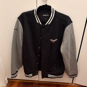 Sport-Tek Unisex Black and Gray Amazon Varsity Bomber Jacket Size M